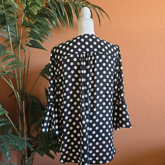 3/$25 INC International Concepts Polka Dot Blouse Black White XL Ruffle Sleeve - Picture 3 of 10